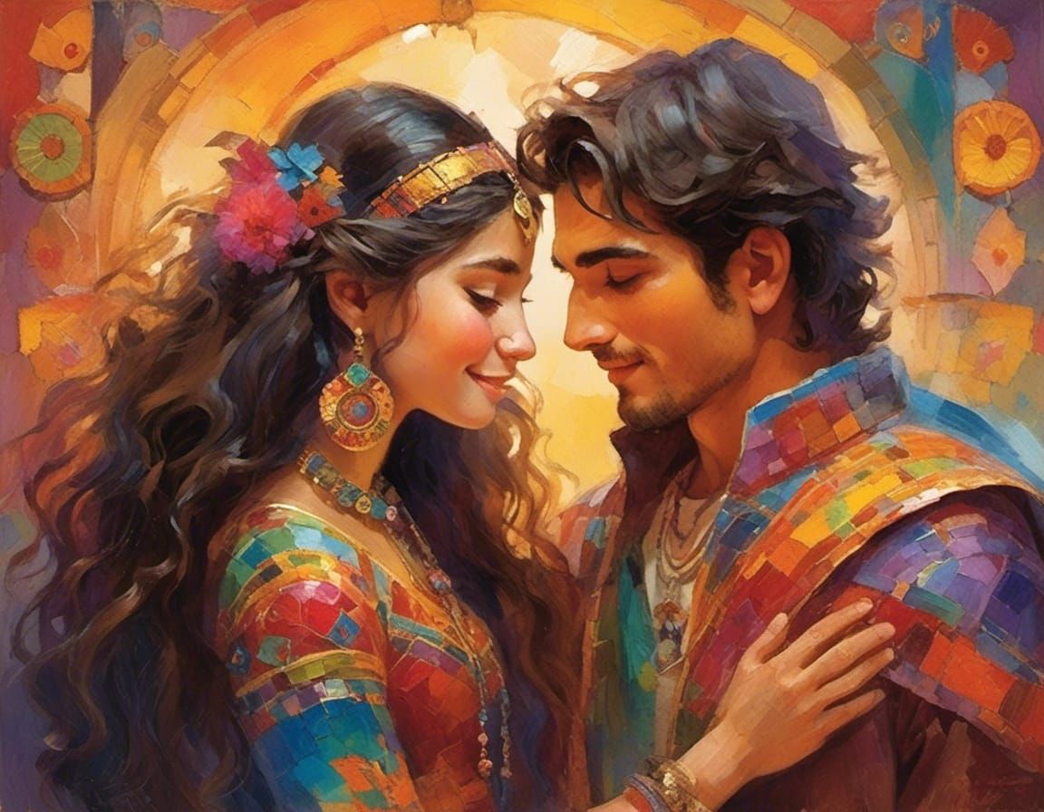 Embracing Couple in Alebrije Style