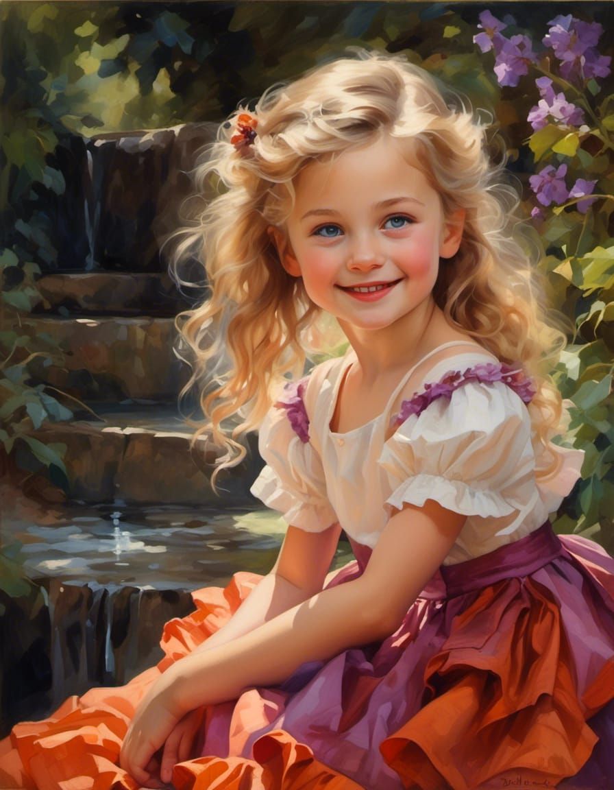 Watercolor Portrait of a Happy Fairy Girl