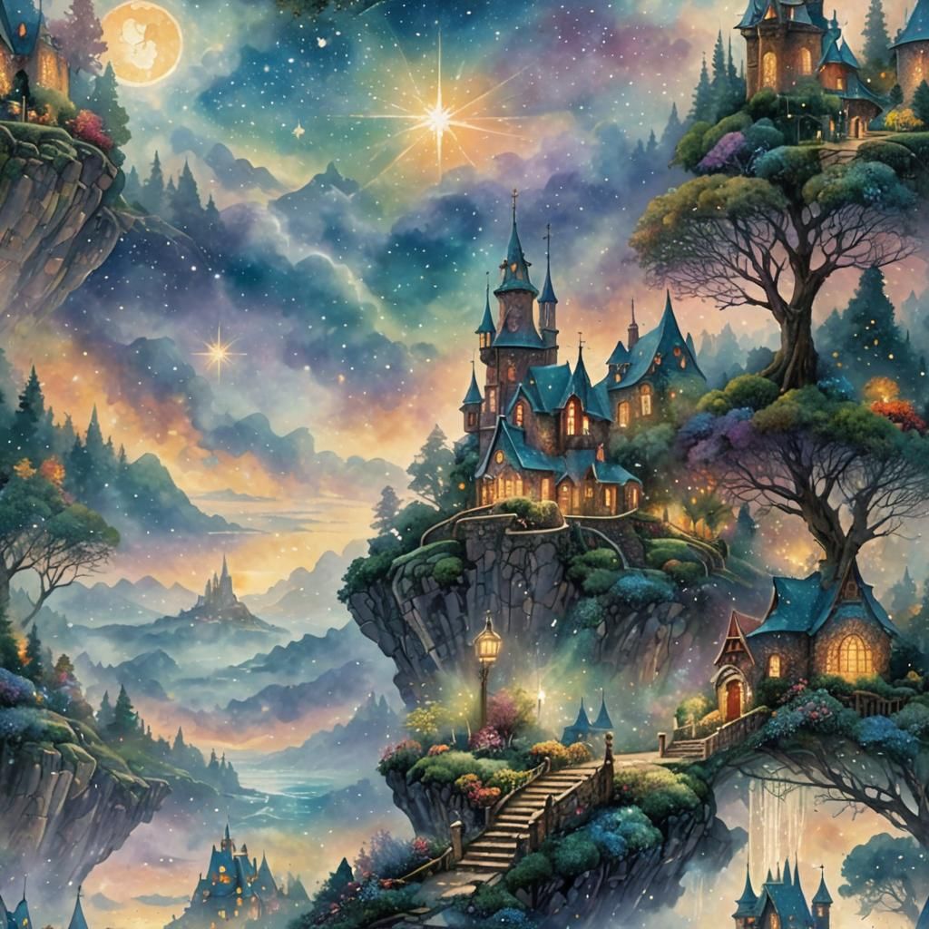 Mosaic Watercolour Star in Ethereal Fantasy Style