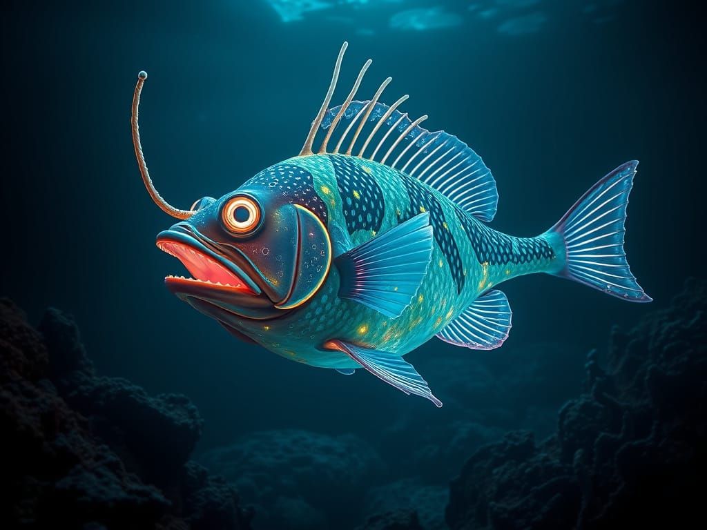 Bioluminescent Angler Fish in Mystical Ocean Deep
