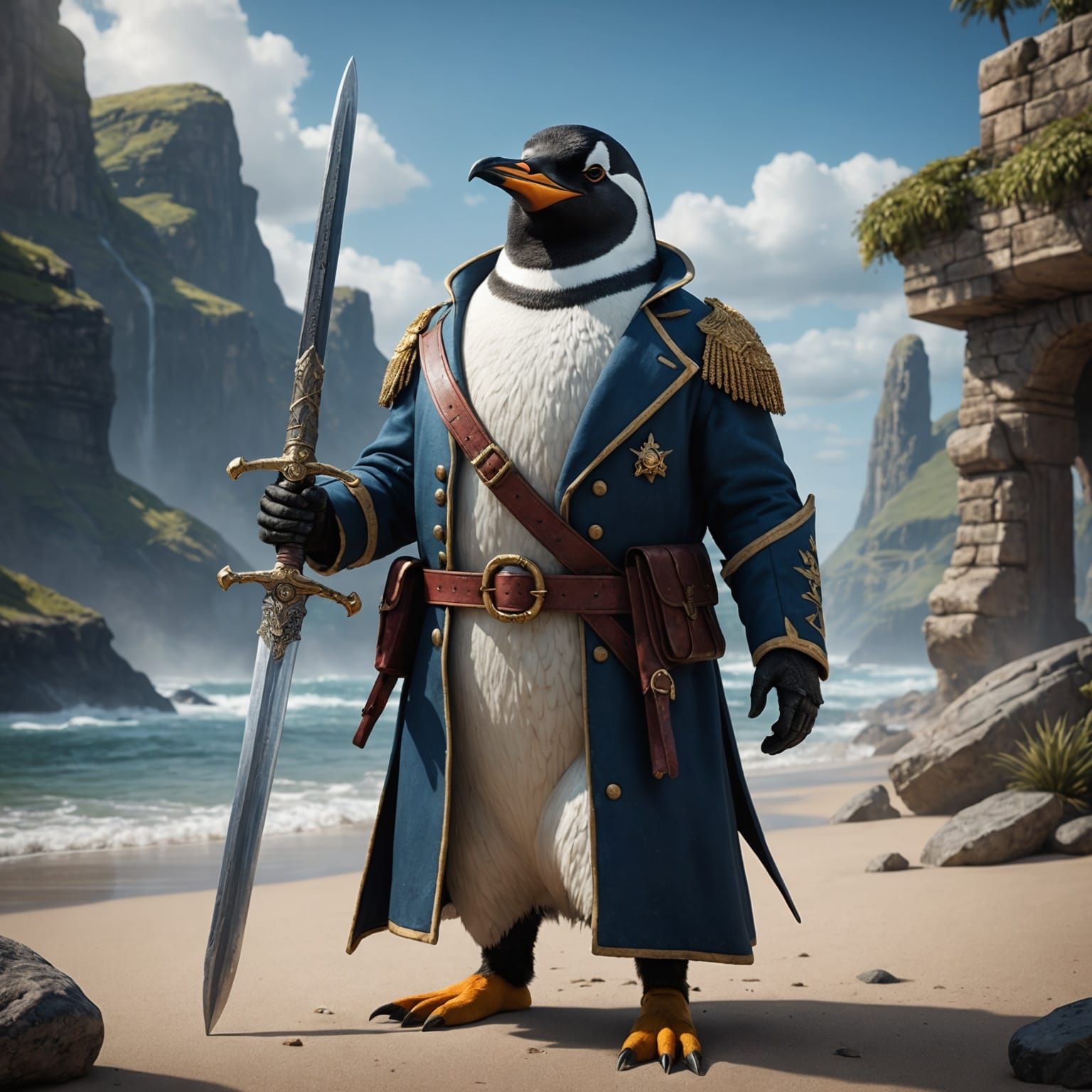 Penguin Warrior with Mameluke Sword