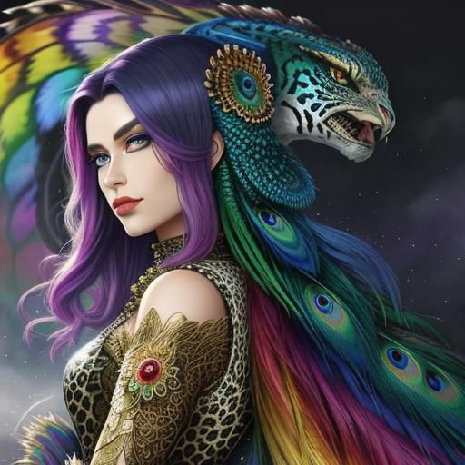 Rainbow Dragon Woman in Ethereal Fantasy Style