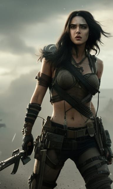 Post-Apocalyptic Warrior Girl in Hyperrealism Style