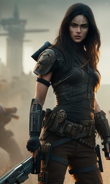 Post-Apocalyptic Warrior Girl in Hyperrealism Style