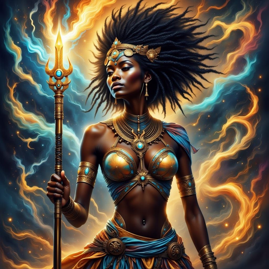 African Warrior Princess in Cyberpunk Armor