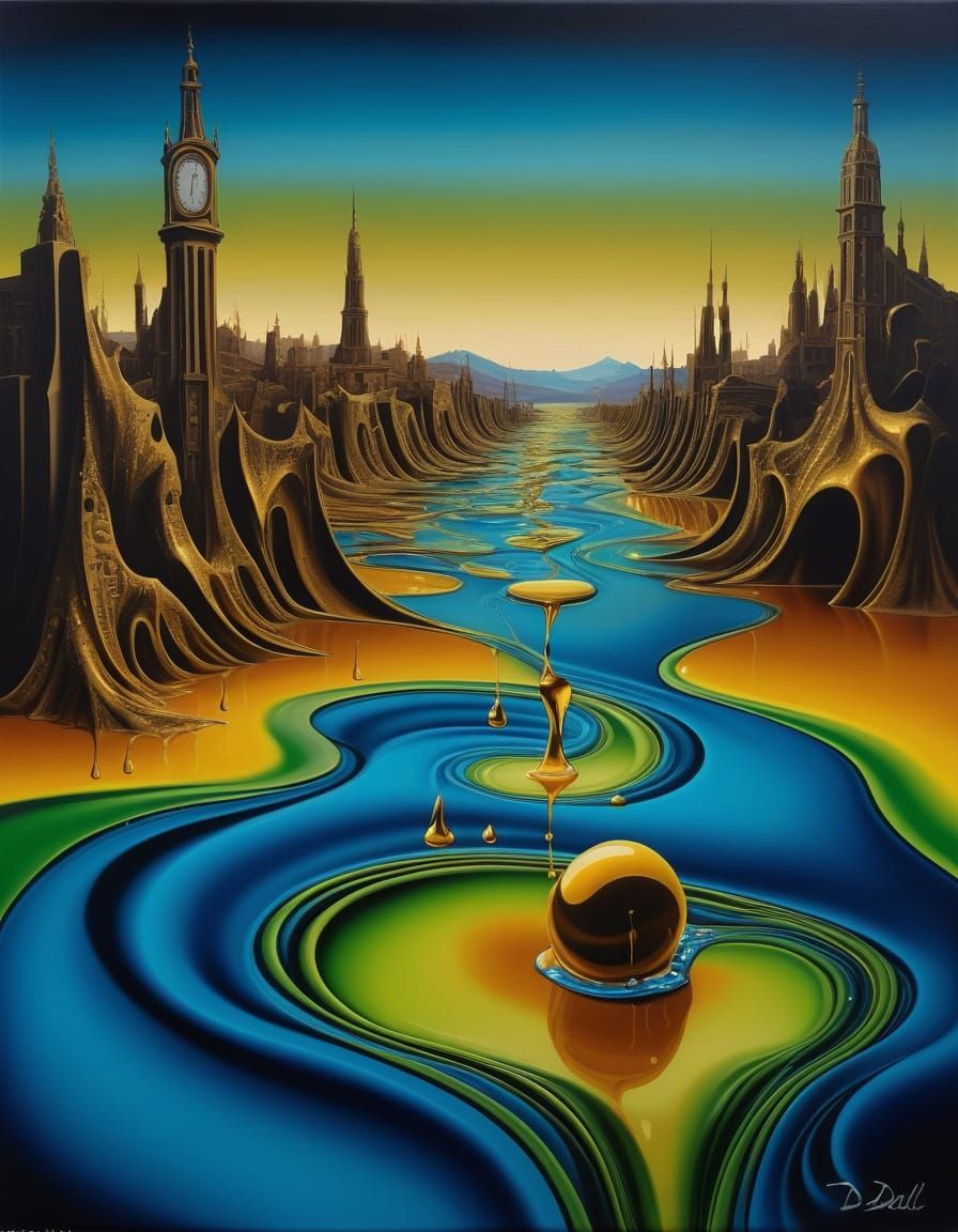 Surreal Time Traveler Emerges from a Melting Cityscape