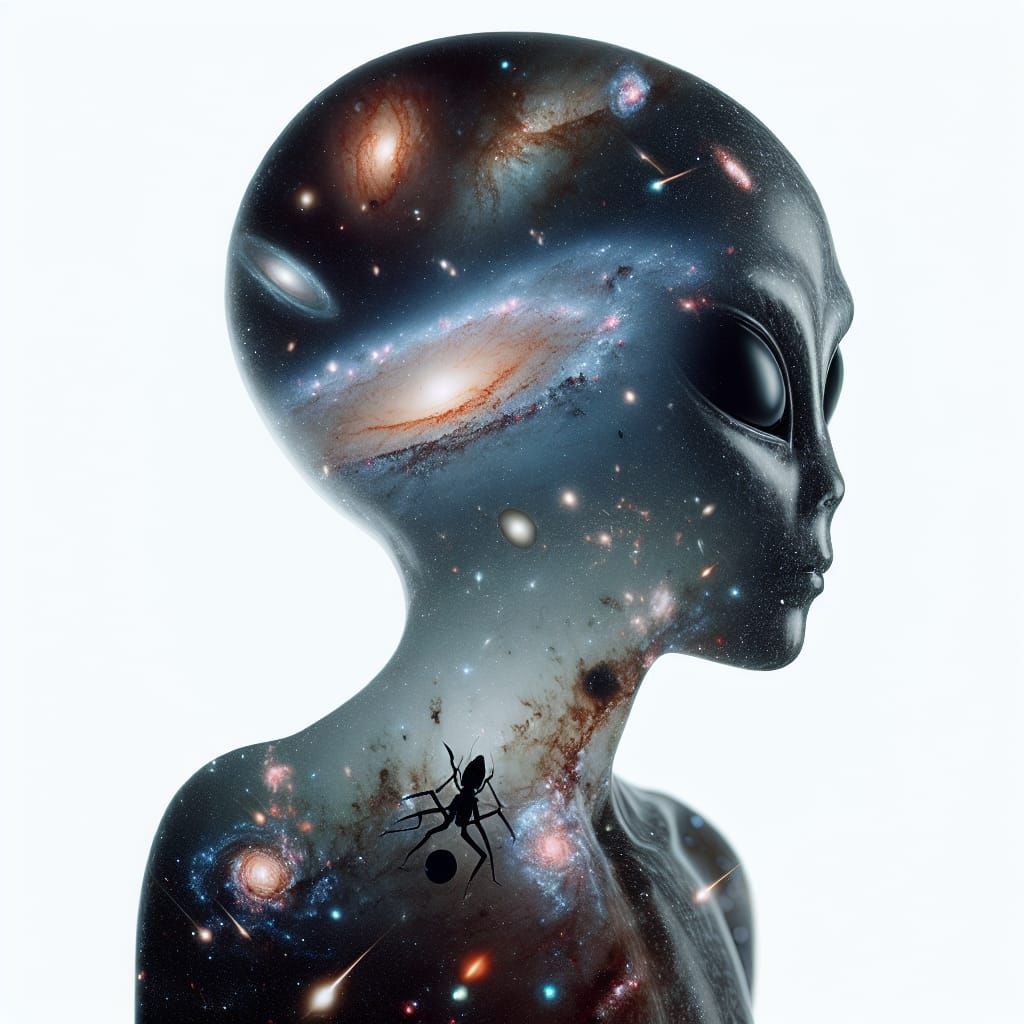 Cosmic Alien Double Exposure: Hyperrealistic Space Art