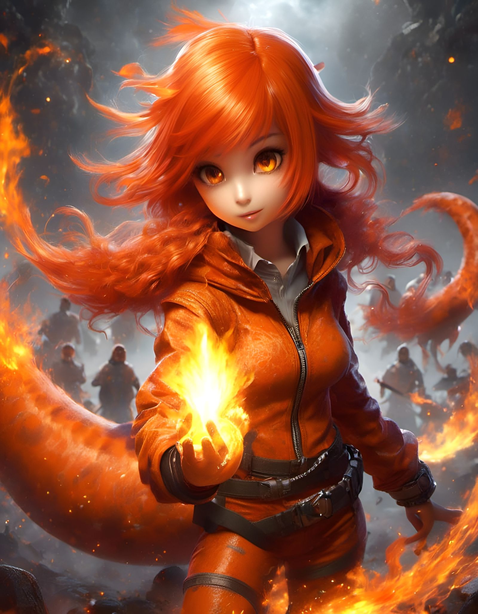 Humanoid Charmander Girl in Digital Art Style