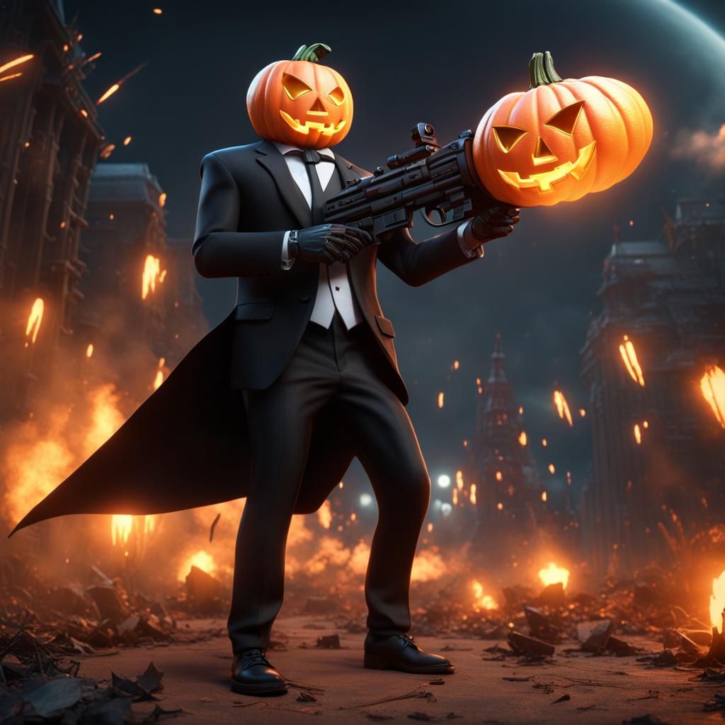 Jack-o'-Lantern in Suit with Rocket Launcher