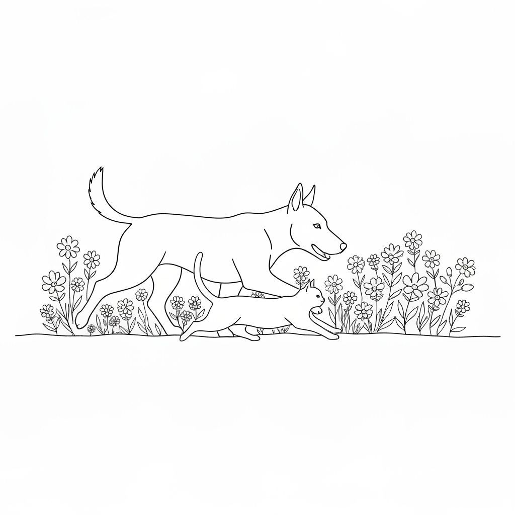 Playful Dog Chases Cat Through Abstract Flowers in Matisse S...