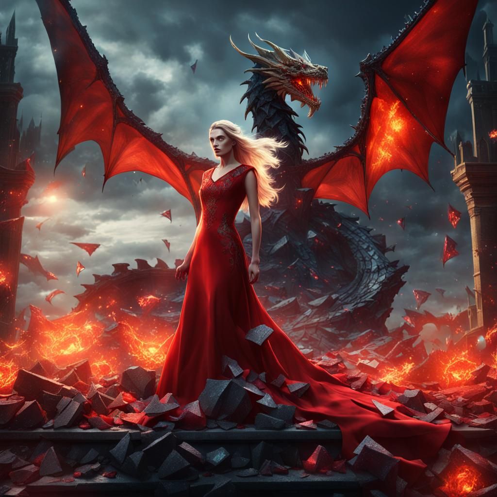 Vampire Princess and Dragon in Stormy Sky