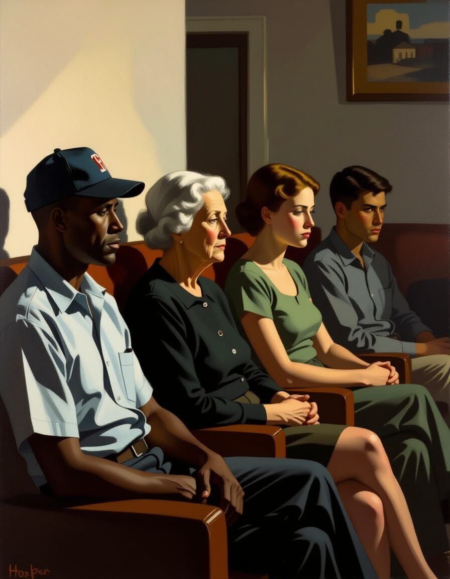 American Realism Painting of Weary Suburban Life