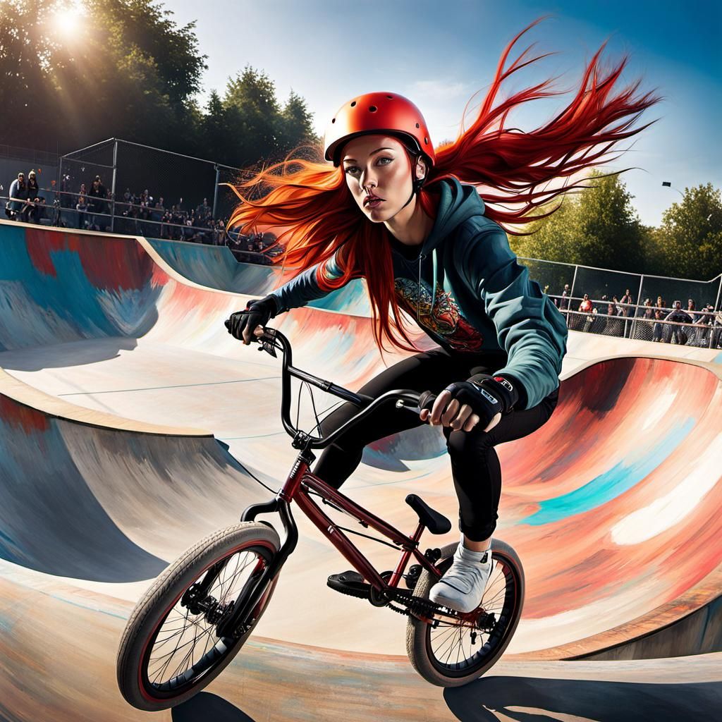 Teenage Girl on BMX Bike Doing Stunts