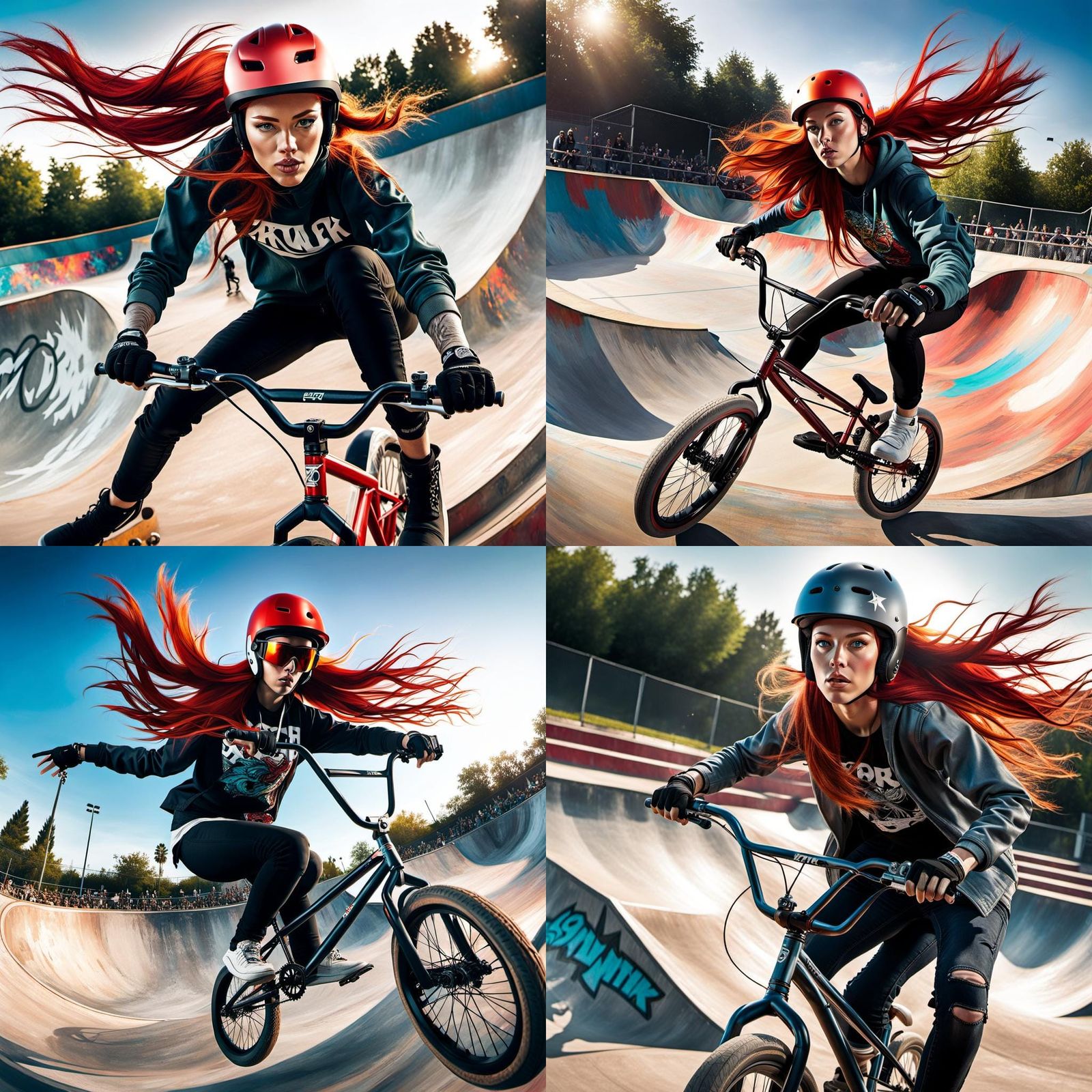 Teenage Girl on BMX Bike Doing Stunts