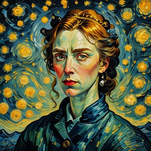 Woman Holding Flowers in Van Gogh Style