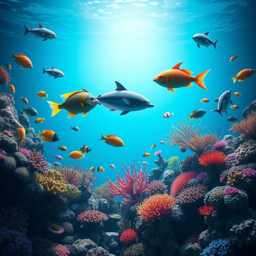 Vibrant Underwater World with Colorful Fish and Coral