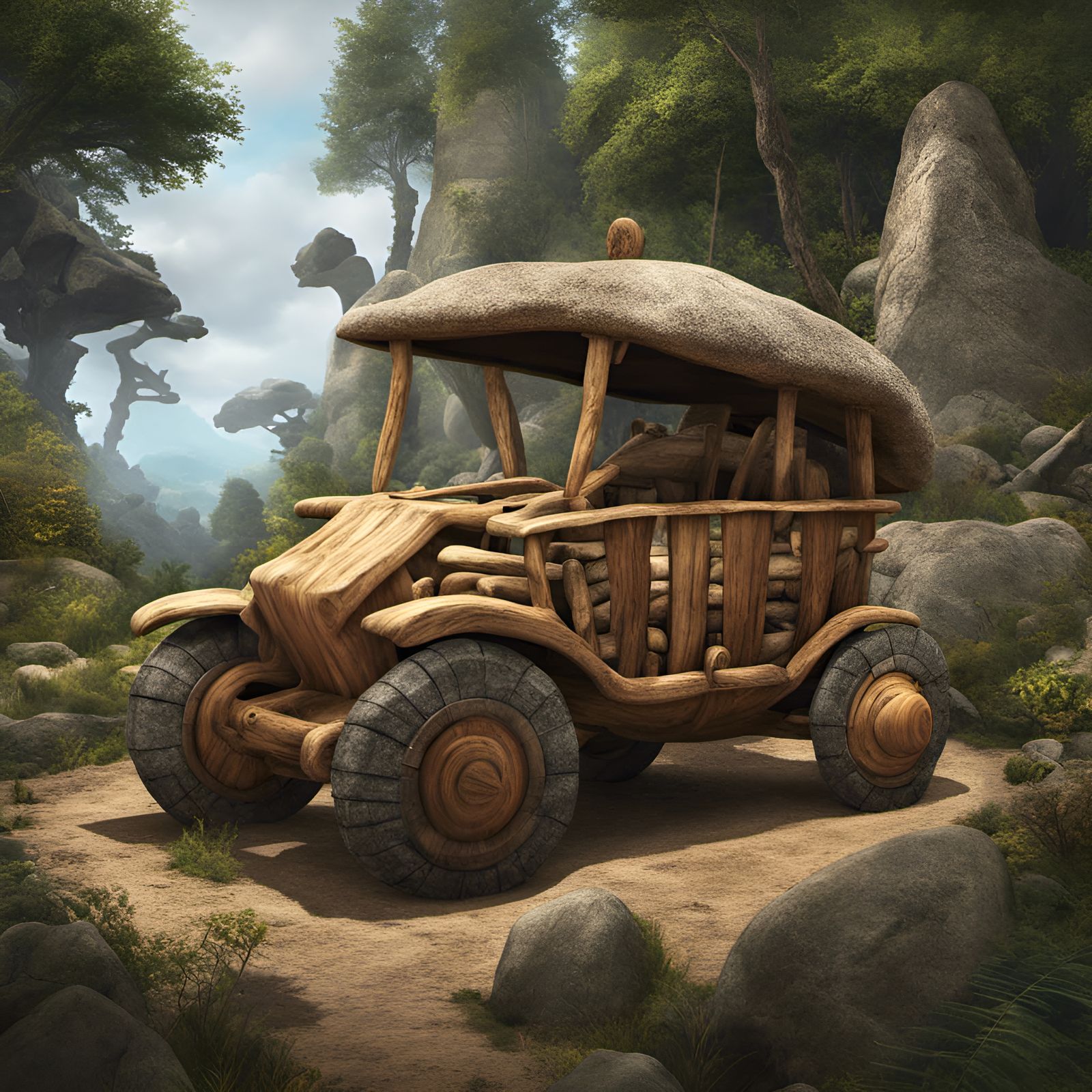 The Flintstones Car: Stone Age Digital Art