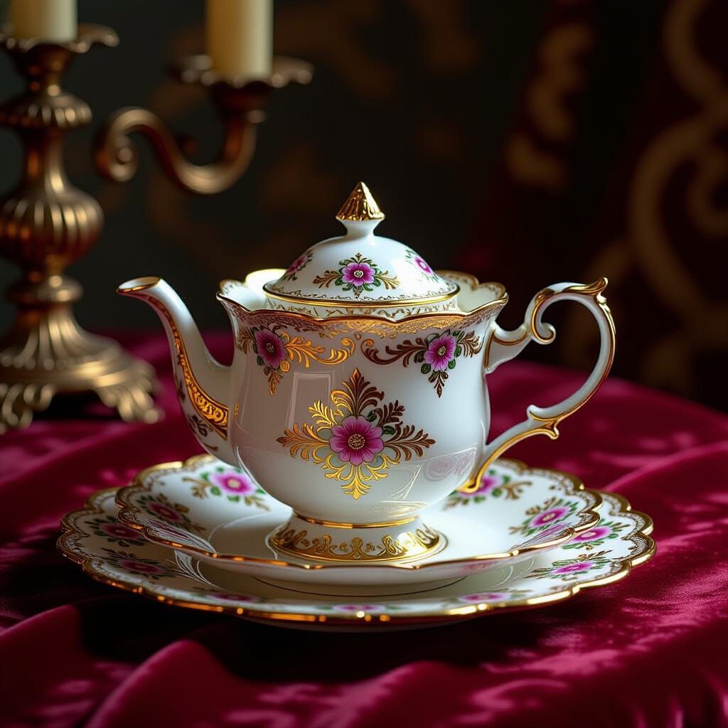 Baroque Tea Set with Gold Accents