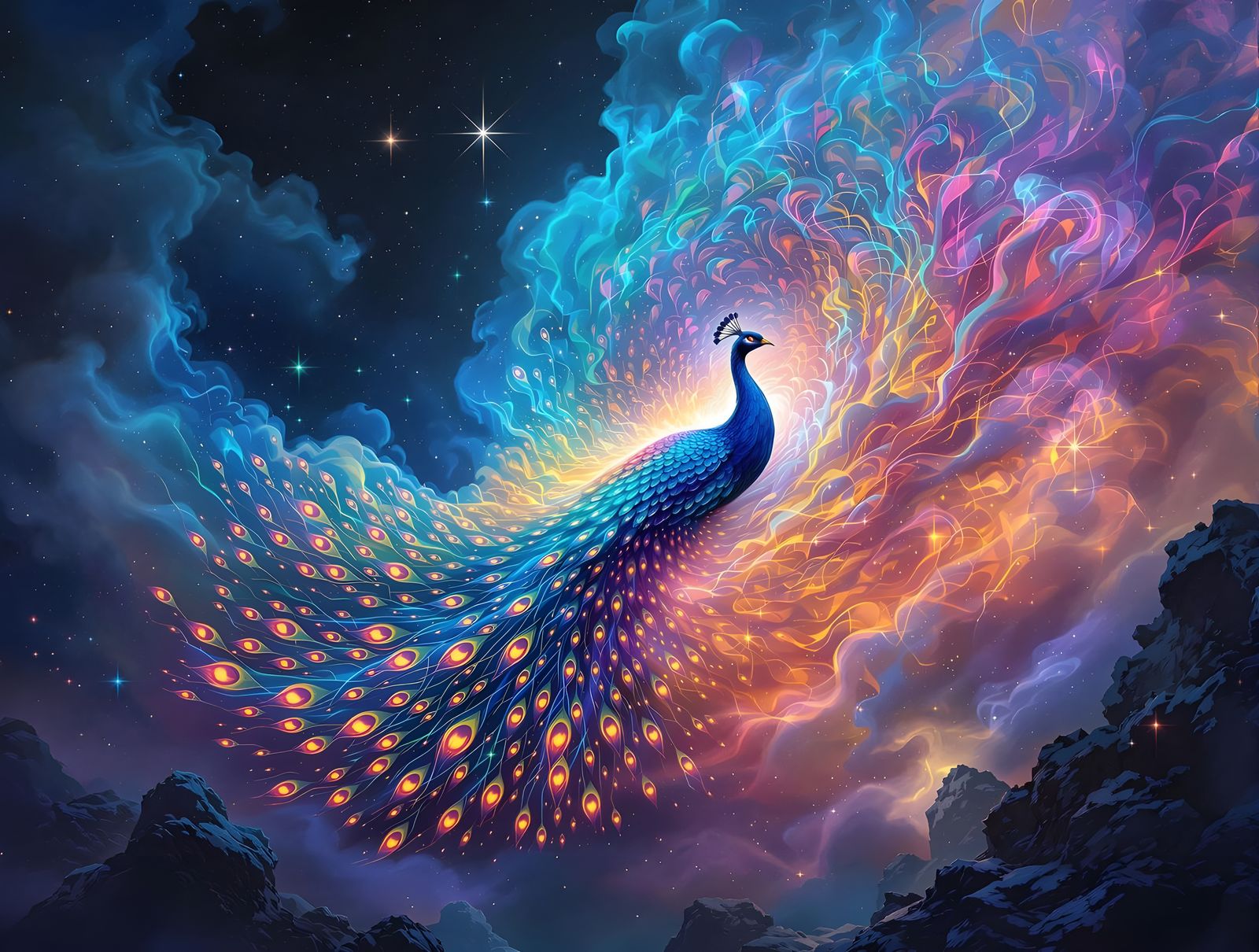 Steam Peacock Radiates Ethereal Glow