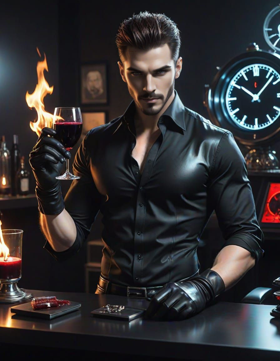 Sinister Vampire Toasting in Modern Gothic Style