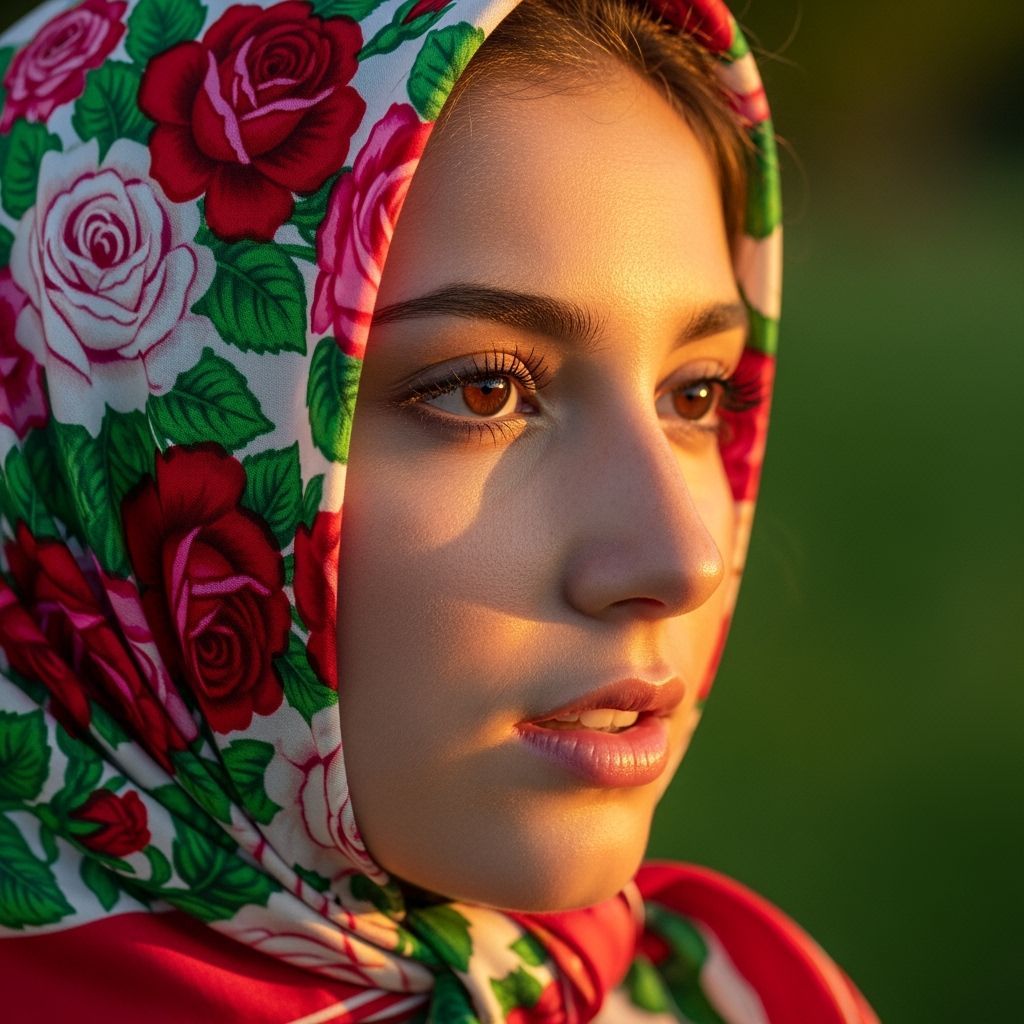 Golden Hour Portrait of a Woman in Rose Scarf