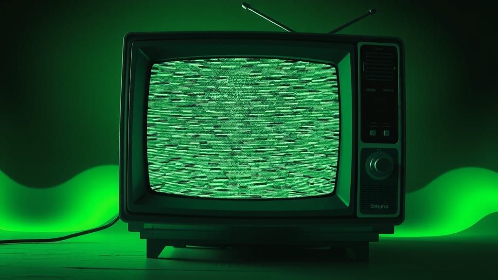 Futuristic Television Set in Distorted, Monochromatic Green
