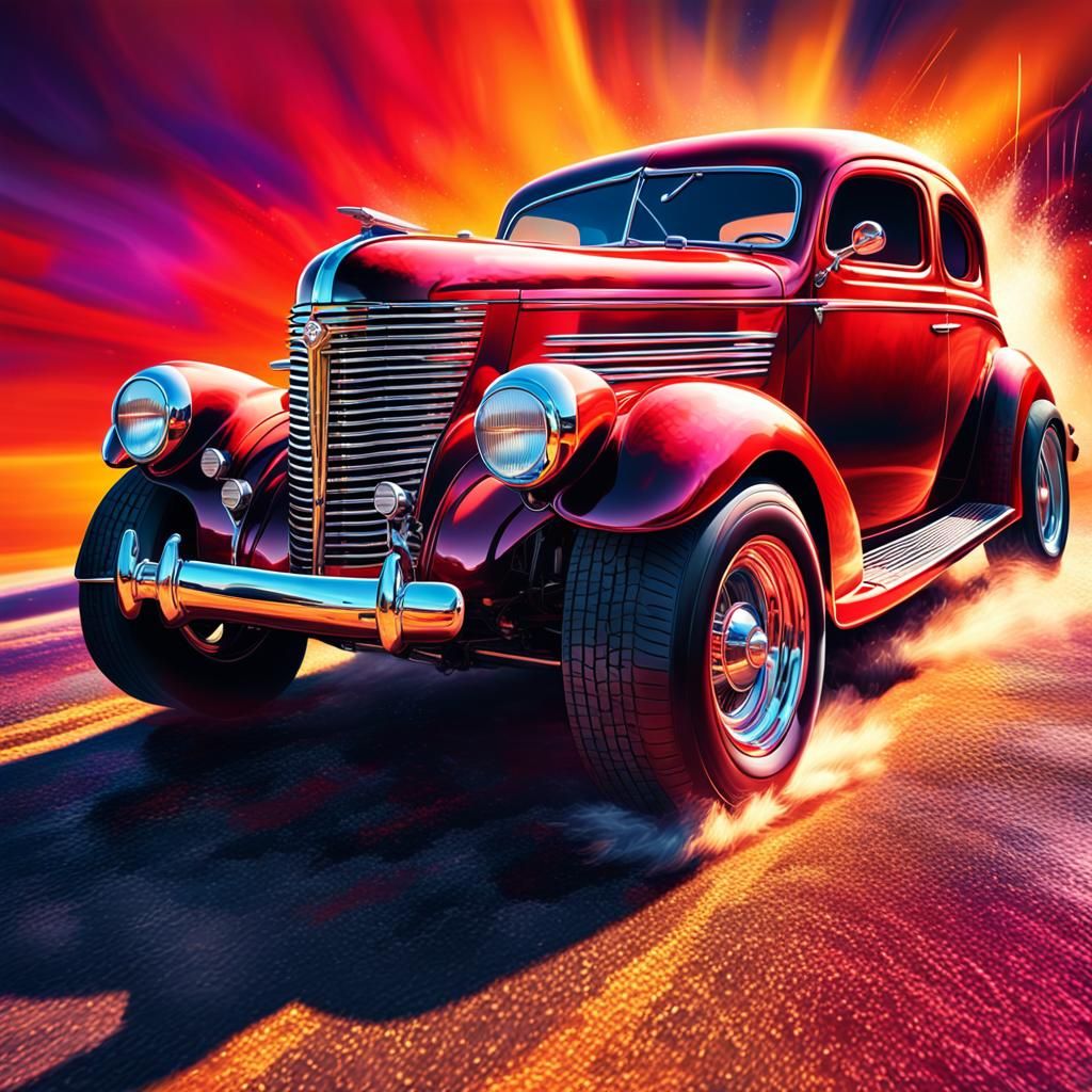 Hyperrealistic 1940s Hotrod with Blower in Red