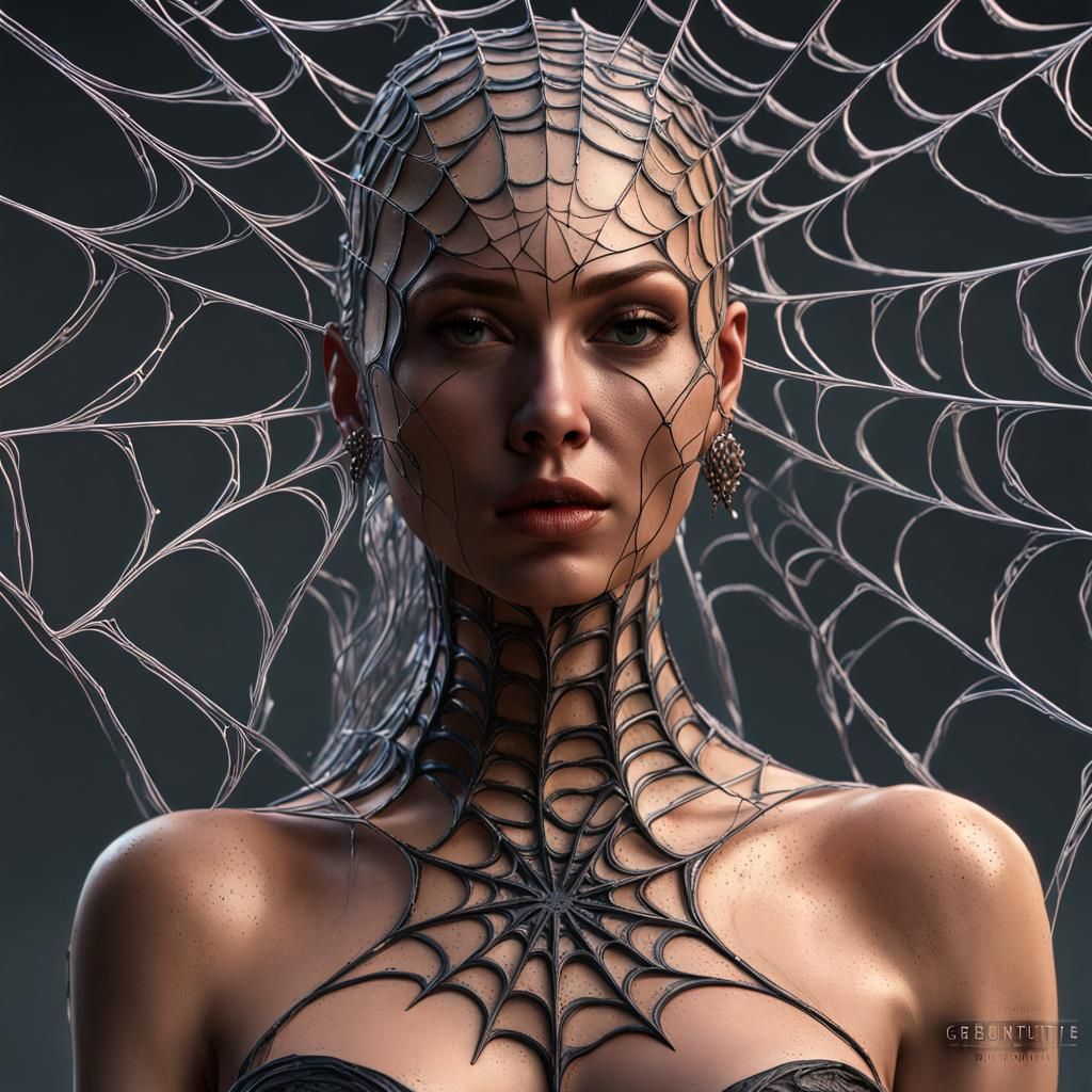 Ornate Spiderweb Latex Goddess: Hyperrealistic Concept Art