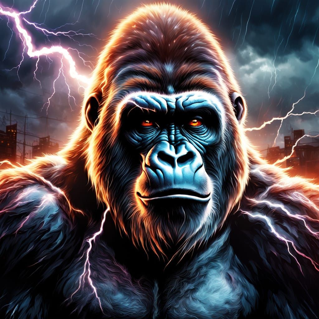 Gorilla Hit by Lightning in Airbrush Style