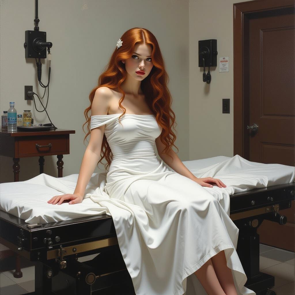 Pale Woman on Mortician's Slab in Autopsy Room