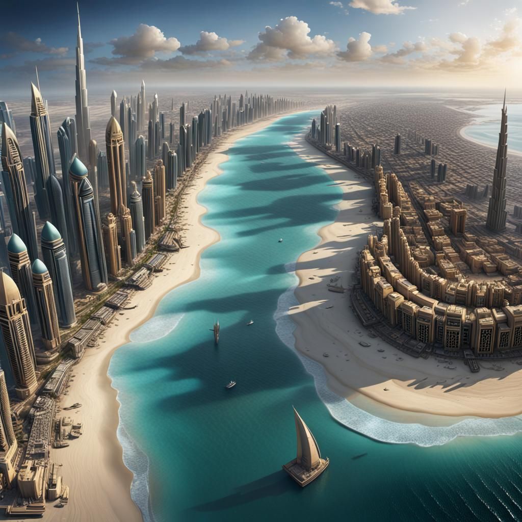 Dubai Panorama in Detailed Matte Painting Style