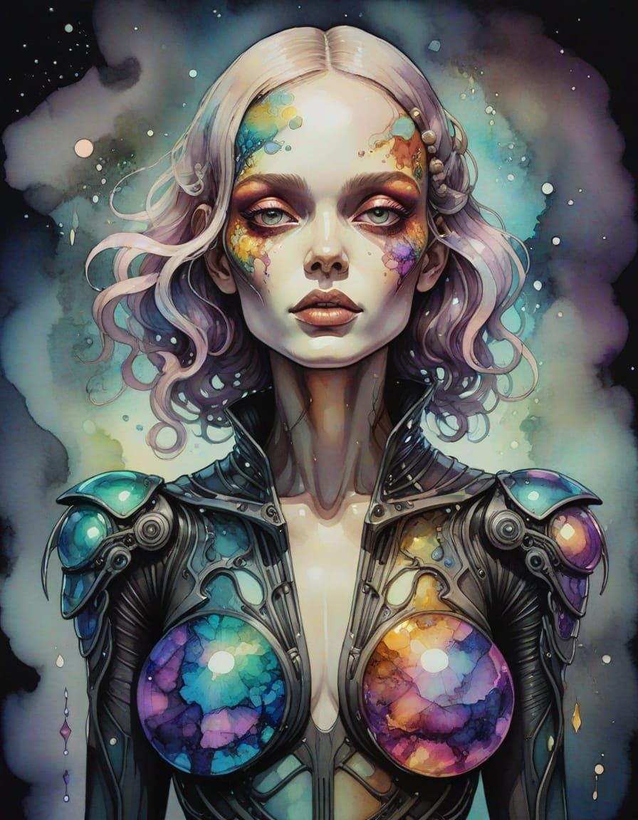 Mysterious Alien Creation of Human Female in Vibrant Waterco...