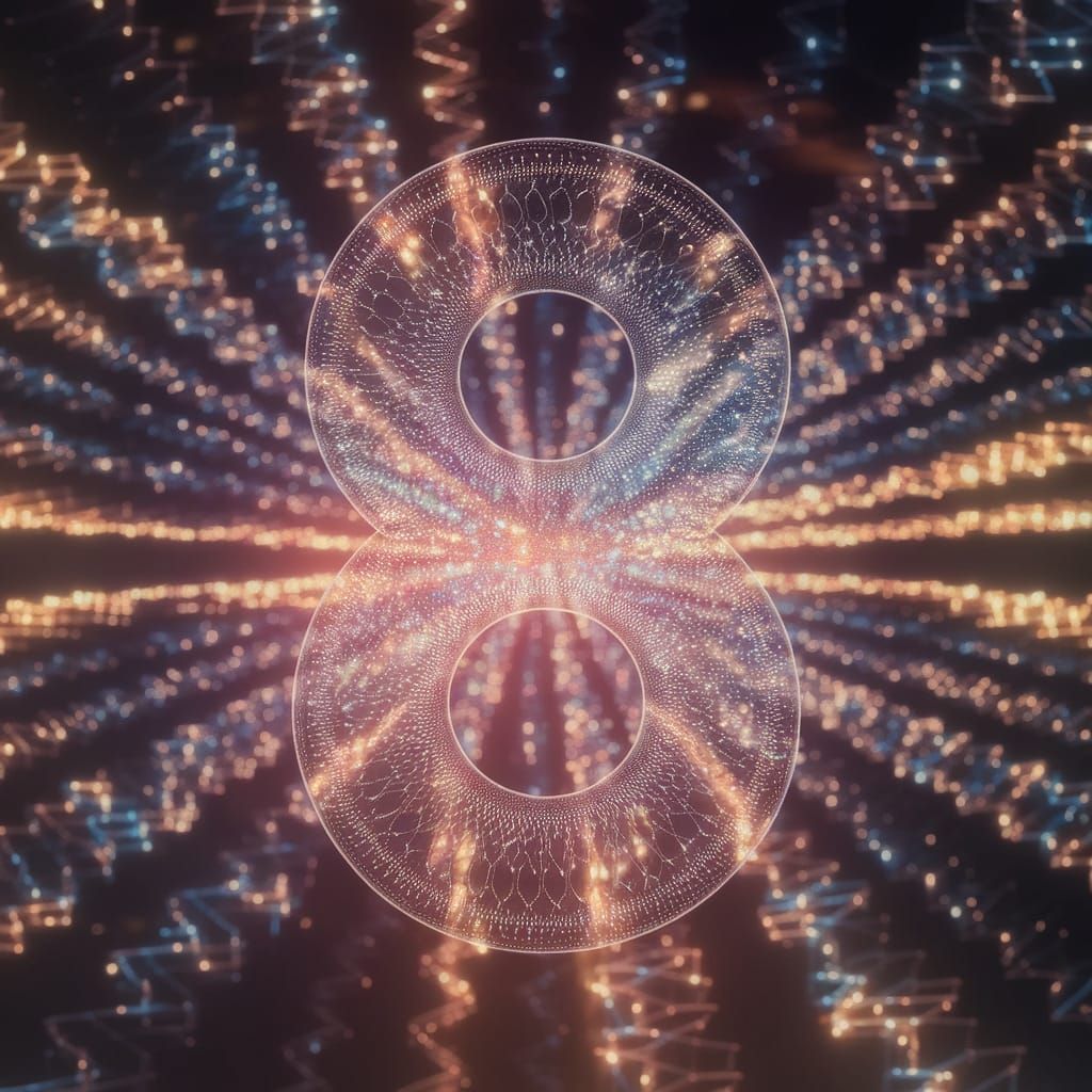 Ethereal Quantum Simulation with Number 8 in Vibrant, Swirli...