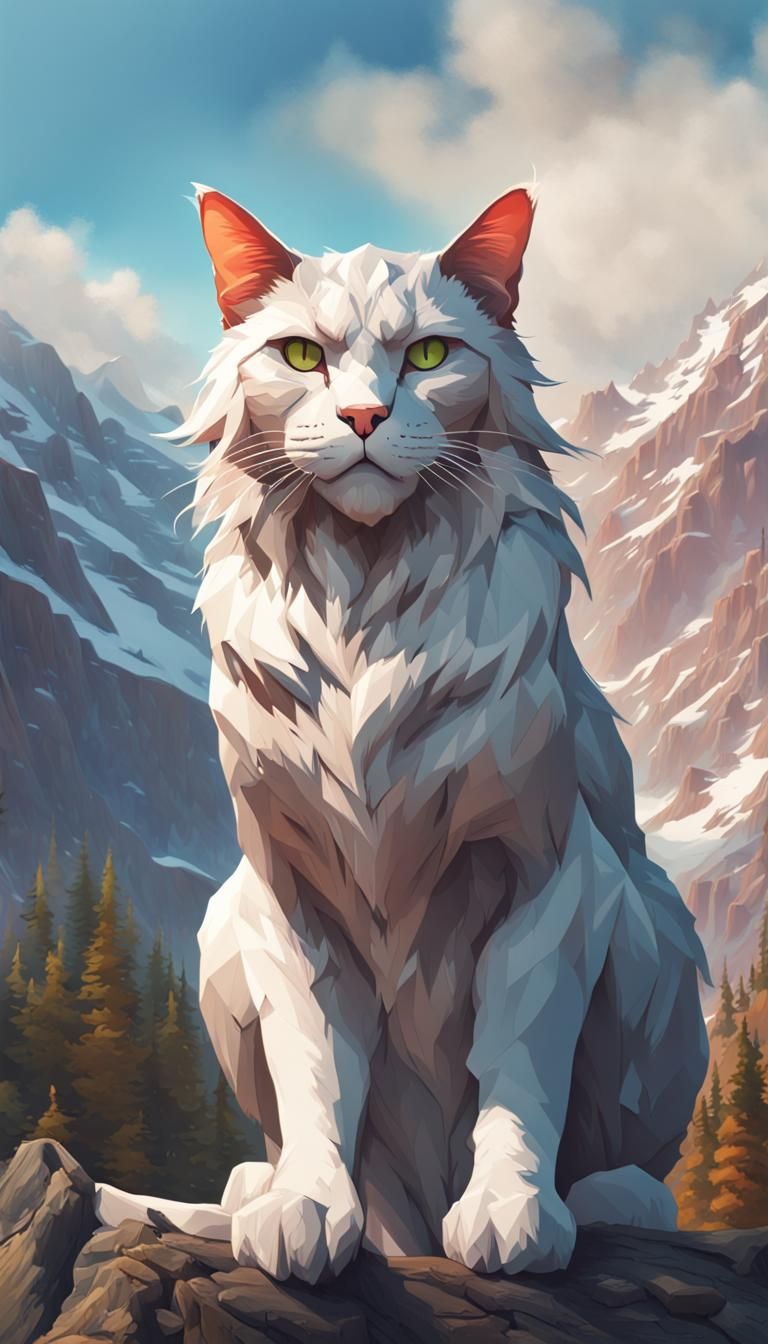 Majestic Giant Cat Portrait in Mountain Landscape