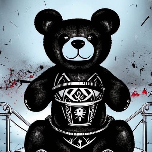 Creepy Evil Teddy Bear in Dark Horror Style