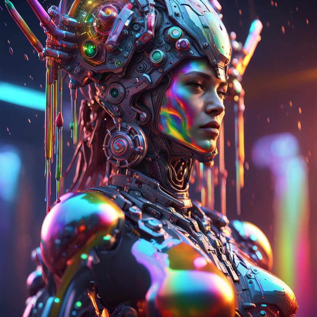 Sacred Medicine Woman with Rainbow Paint in Sci-Fi Style