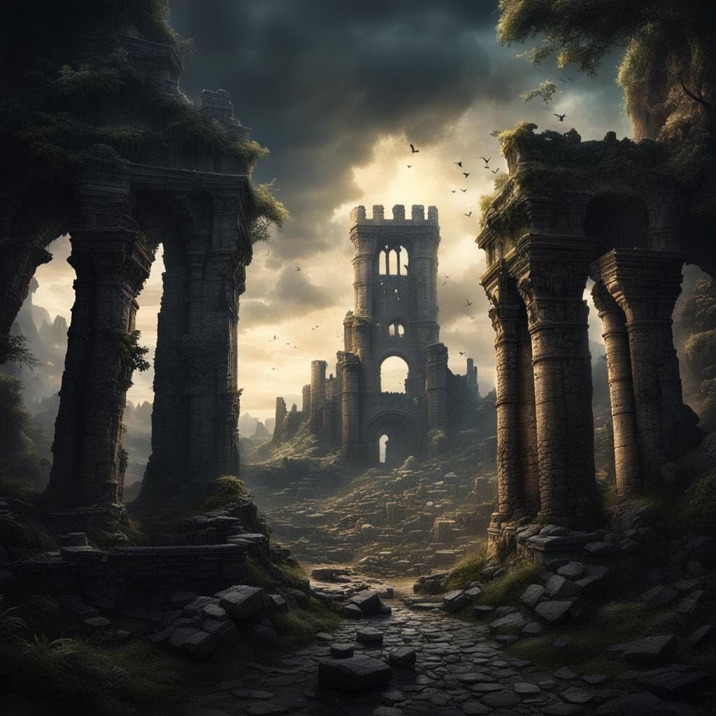 Dark Fantasy Tower Ruins in Spanish Style