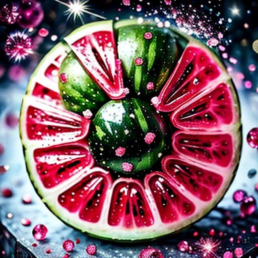 Sparkling juicy watermelon, macro photography.<lora:SHIMMER:...
