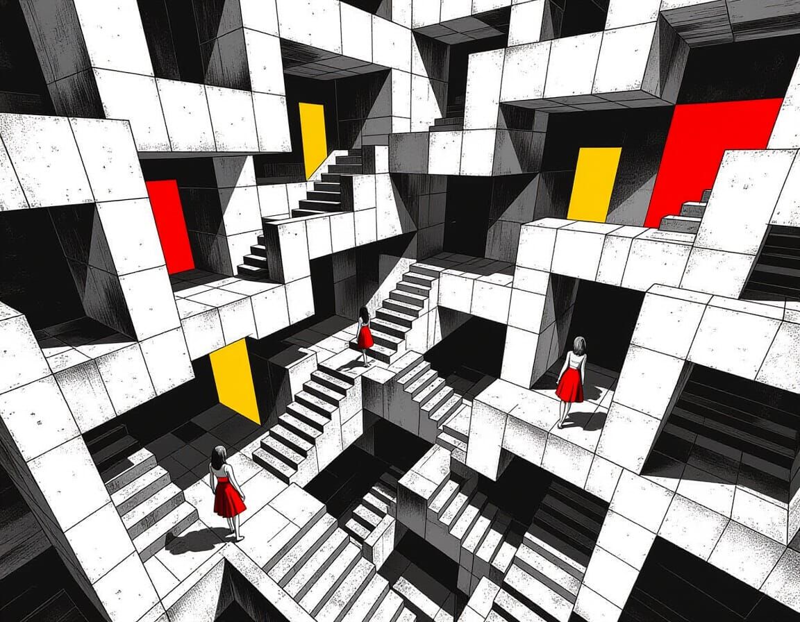 Escher-Inspired Labyrinth of Impossible Stairwells