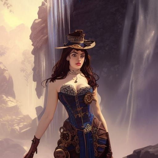 Steampunk Vampire Portrait in Moonlit Cavern