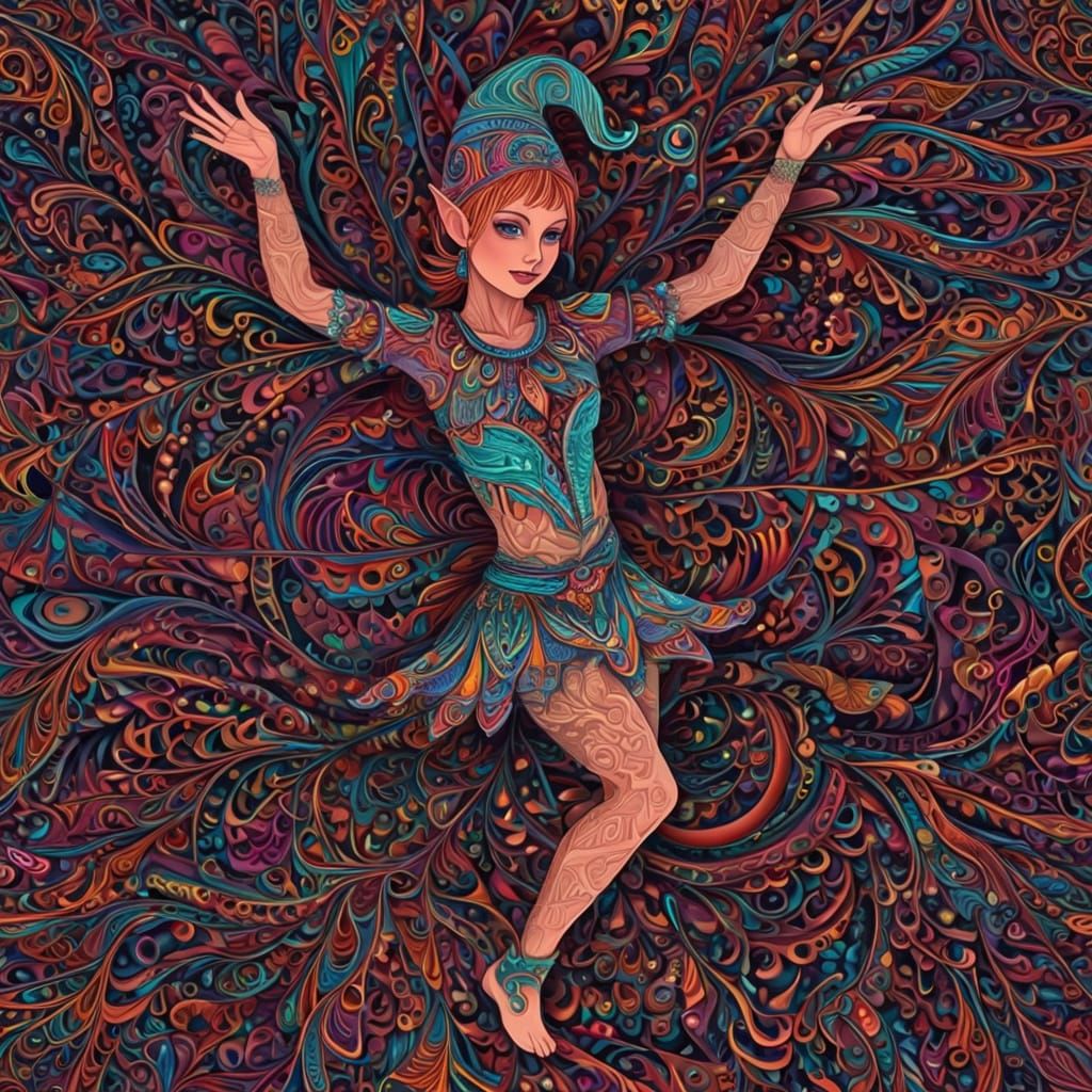 Dancing Elf with Vibrant Abstract Vector Art