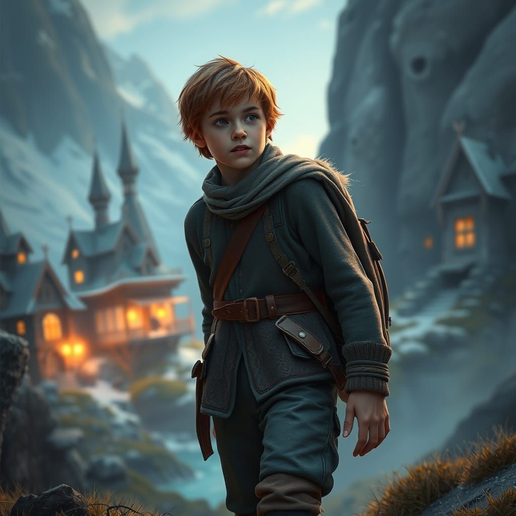 Kristoff and Anna's Son in Gothic Fantasy Landscape