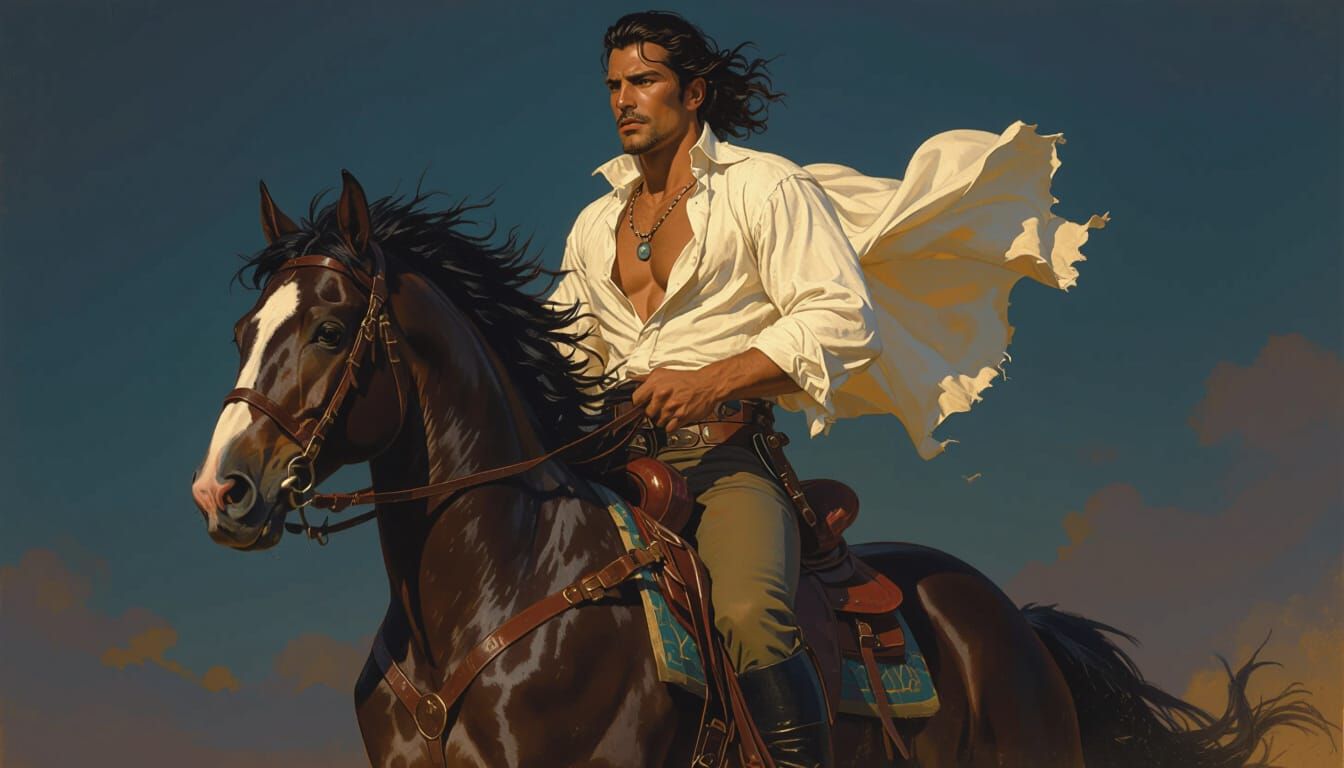 Galloping Horse Rider in Frazetta Style