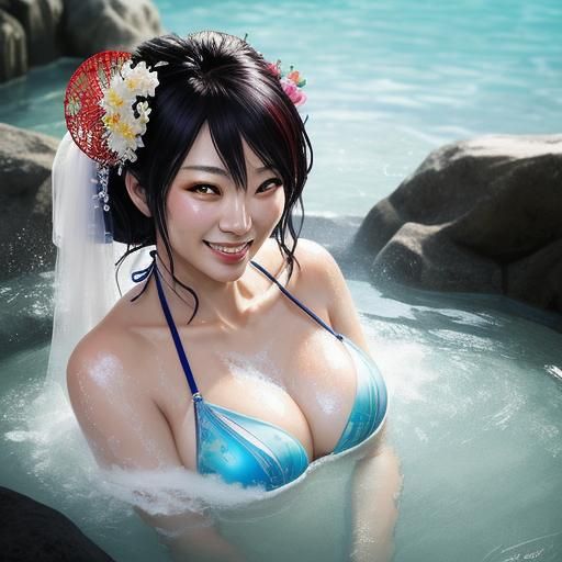Hyperrealistic Japanese Bikini Bride in Bath