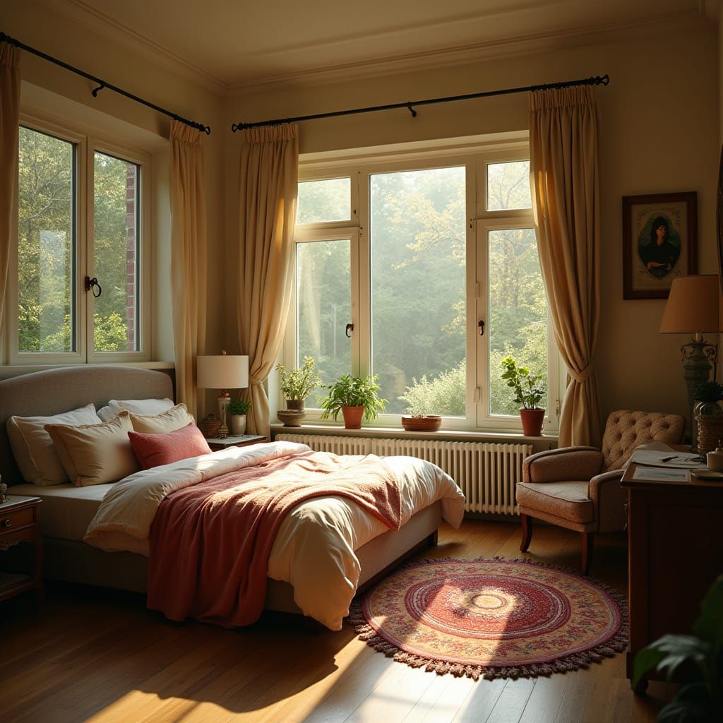 Inviting Cozy Room with Warm Light, Impressionist Decor