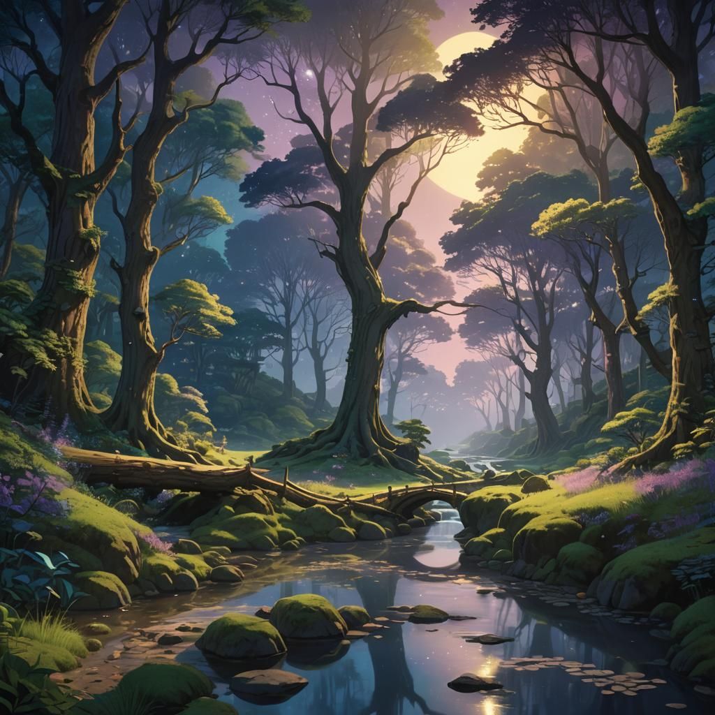 Mystical Forest Glade in Miyazaki Style