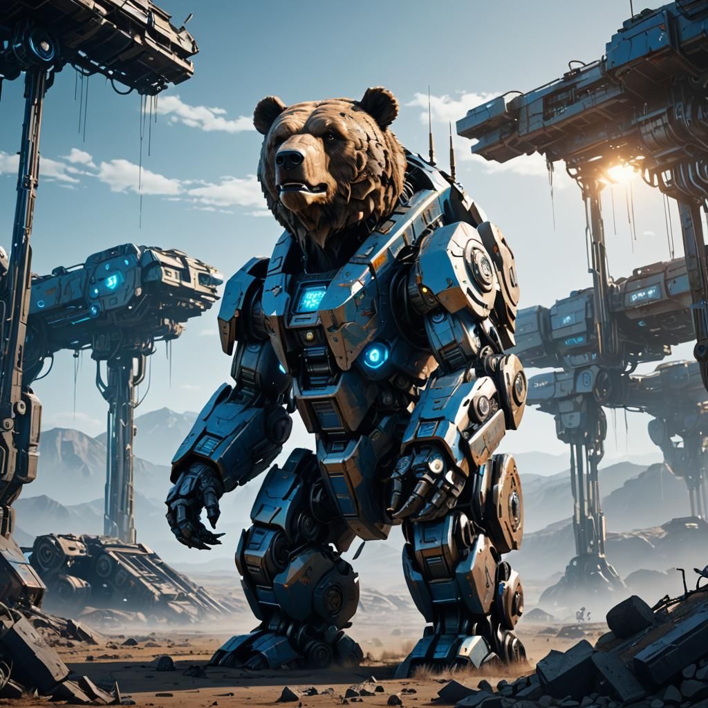 Massive Bear Mech in Futuristic Wasteland