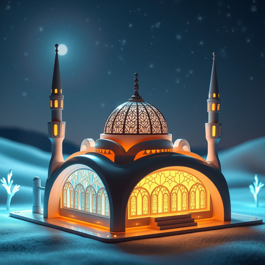 Futuristic Toy Mosque Under Starry Sky