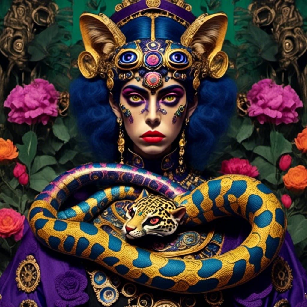 Jaguar and Snake in a Fantastical Landscape