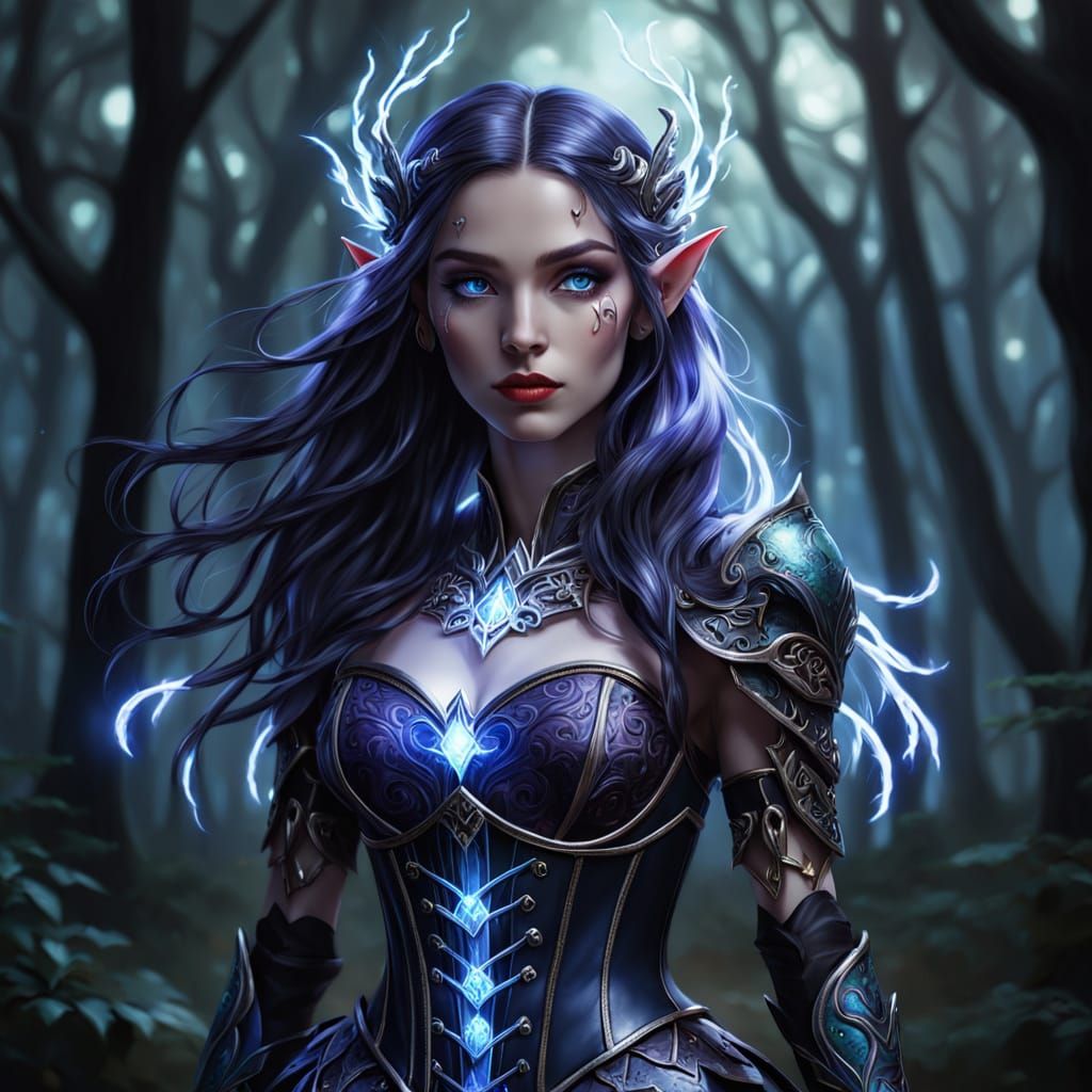 Mystical Elf with Lightning in Fantasy Art Style
